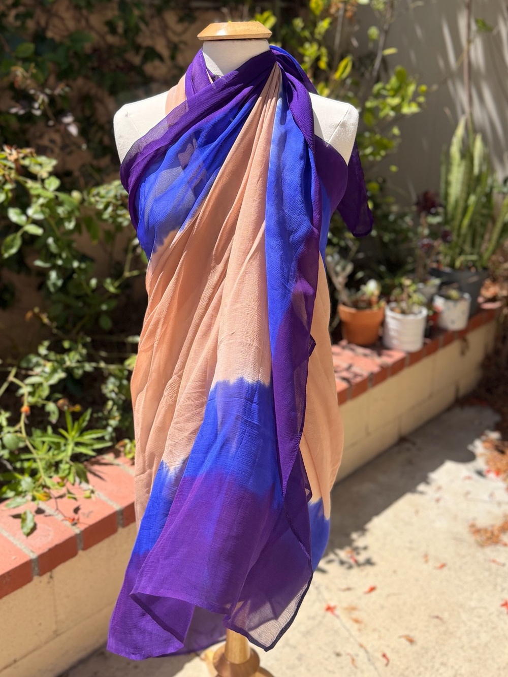 Sheer Ombre Wrap Scarf in Peach and Purple